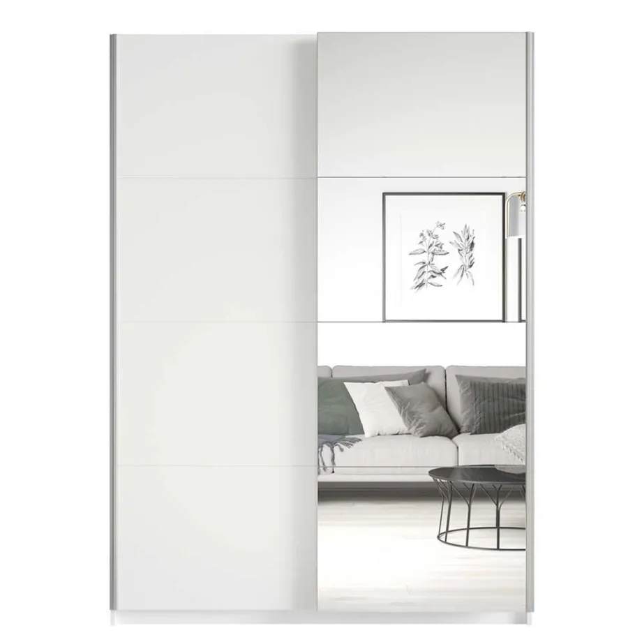 Outlet 150 cm breiter Kleiderschrank mit Schiebetüren in Weiß - Juleste Kleiderschränke