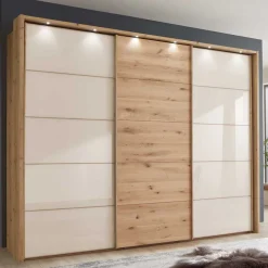Best 300 cm breiter Schwebetürenschrank mit Glas Beige - Nikoba Kleiderschränke|Schränke