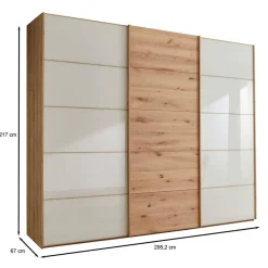 Best 300 cm breiter Schwebetürenschrank mit Glas Beige - Nikoba Kleiderschränke|Schränke