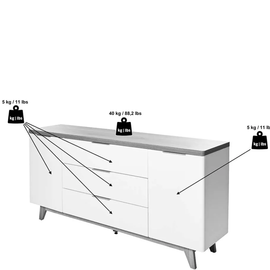 Sale 180 cm breites Sideboard in Weiß - Xuana Tv & Hifi-Möbel