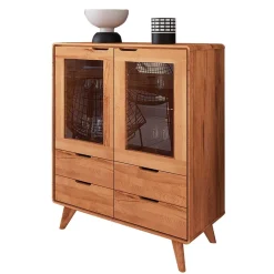 Best 110 cm niedrige Holzvitrine aus Kernbuche - Junola Highboards|Vitrinen