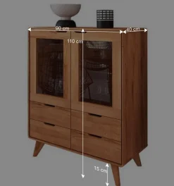 Best 110 cm niedrige Holzvitrine aus Kernbuche - Junola Highboards|Vitrinen
