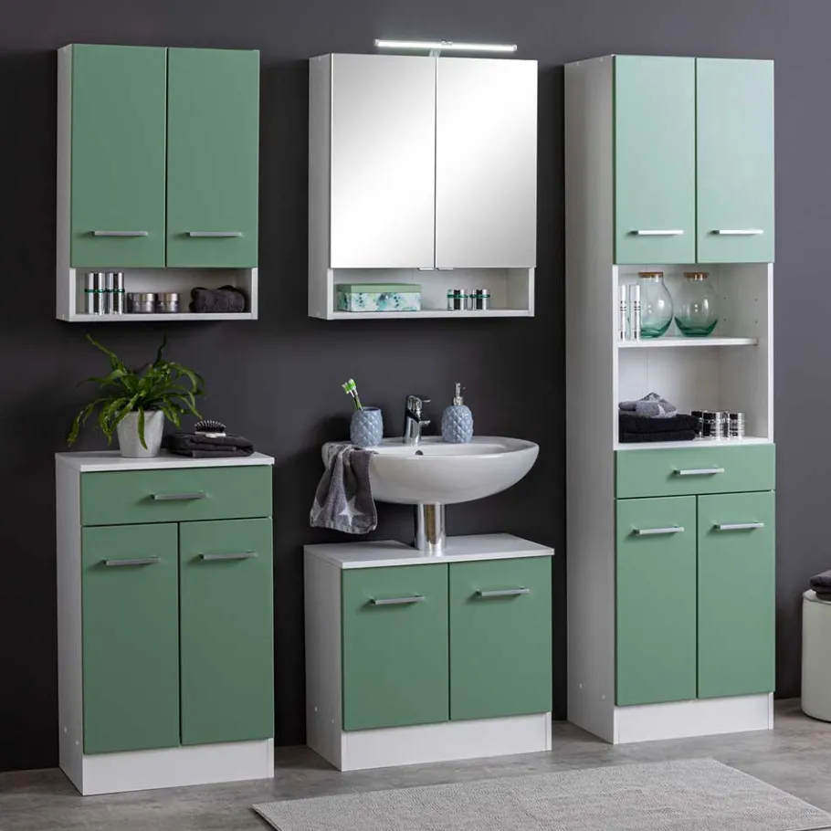 Badezimmer Hängeschrank mit Front Grün - Loenixa Schränke