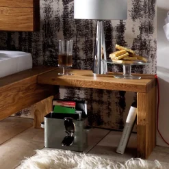 Clearance Balken-Doppelbett mit Nachttischen im Set Housten aus Wildeiche massiv (dreiteilig) Betten