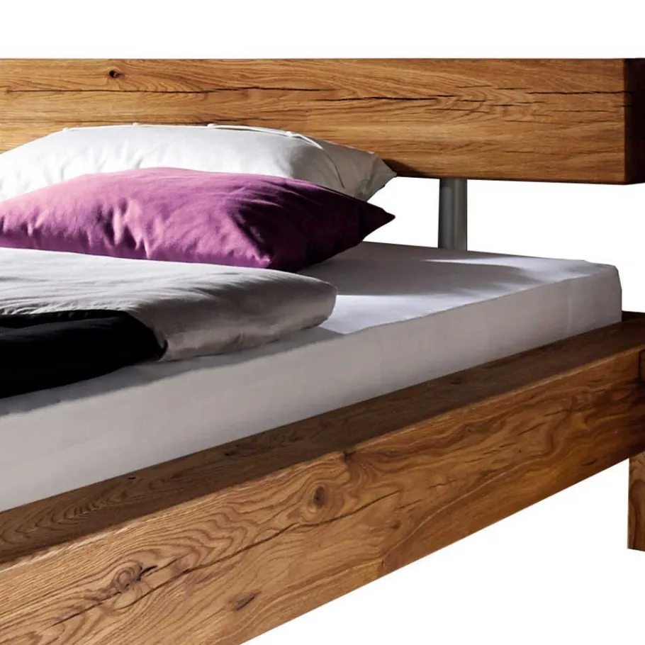 Clearance Balken-Doppelbett mit Nachttischen im Set Housten aus Wildeiche massiv (dreiteilig) Betten