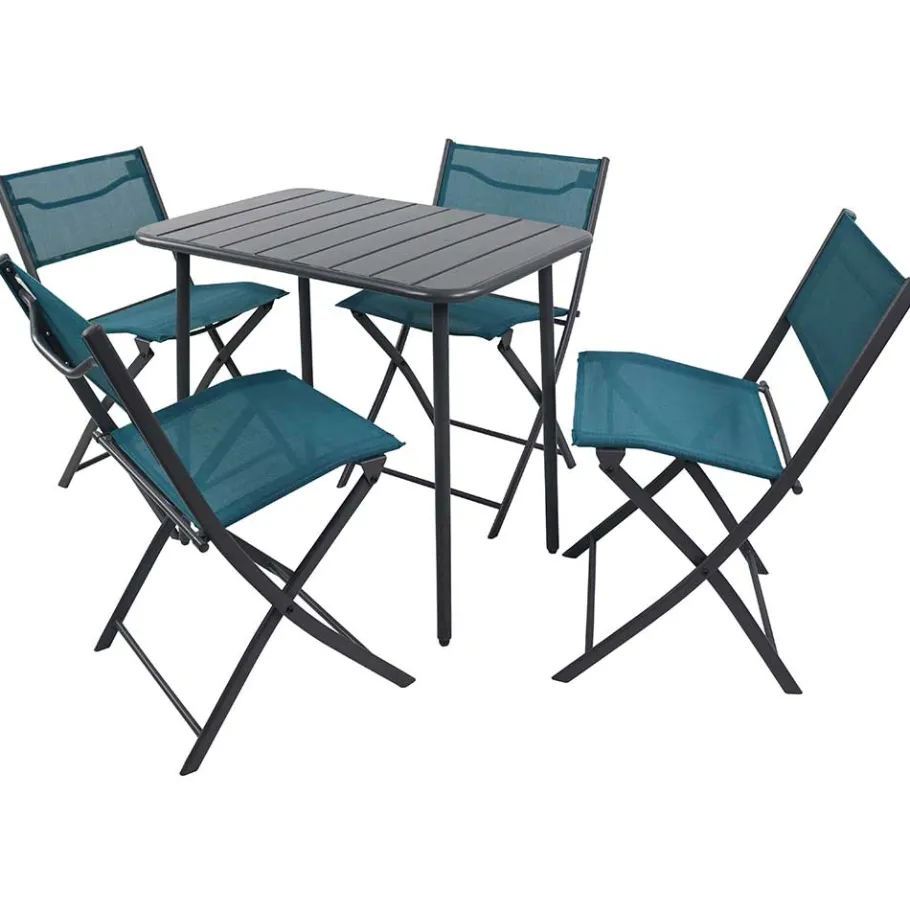 Balkon Tischgruppe in Schwarz Türkis - Ariet (fünfteilig) Sitzgruppe