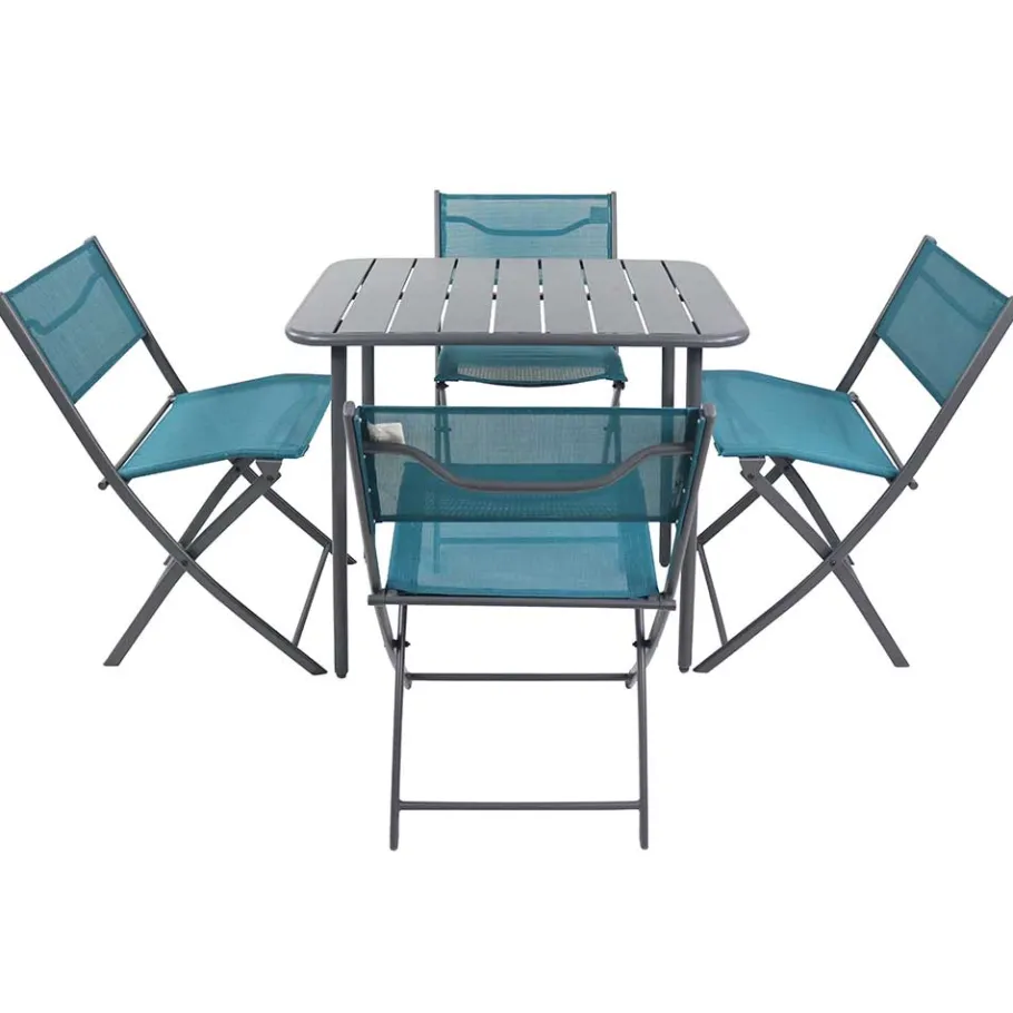 Balkon Tischgruppe in Schwarz Türkis - Ariet (fünfteilig) Sitzgruppe