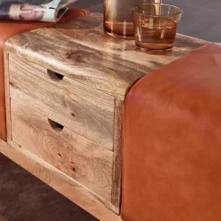 Outlet Bank in Turnbock Optik aus braunem Leder - Maestoso Sitzbank