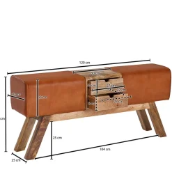 Outlet Bank in Turnbock Optik aus braunem Leder - Maestoso Sitzbank