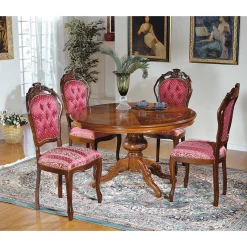 Barock Essgruppe mit Tisch rund Magari & 4 Polsterstühlen Rot (fünfteilig) Sitzgruppe