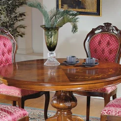 Barock Essgruppe mit Tisch rund Magari & 4 Polsterstühlen Rot (fünfteilig) Sitzgruppe