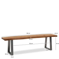 New Baumkanten Essbank aus Akazie Massivholz - Yukon Sitzbank