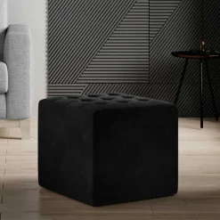 Best Beistellhocker aus mattem Samt in Schwarz - Ostavion Hocker