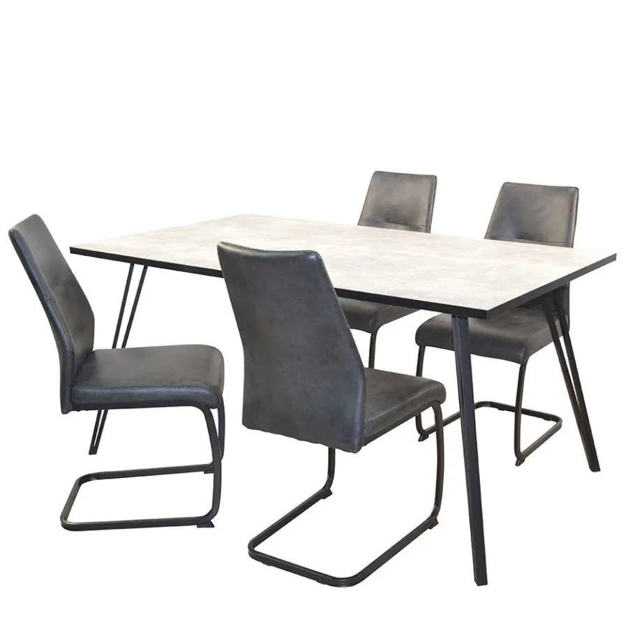 Clearance Beton Optik Tisch & Schwingstühle - Grenados (fünfteilig) Sitzgruppe