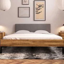Best Bett mit Wildeiche Rahmen & Polsterkopfteil in Grau - Kerfa Betten