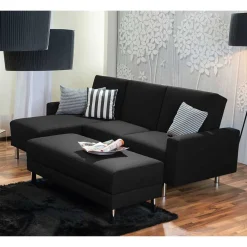 Clearance Bettsofa mit Hocker in Schwarz mit Chrom - Farella (zweiteilig) Betten