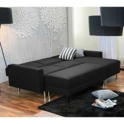 Clearance Bettsofa mit Hocker in Schwarz mit Chrom - Farella (zweiteilig) Betten