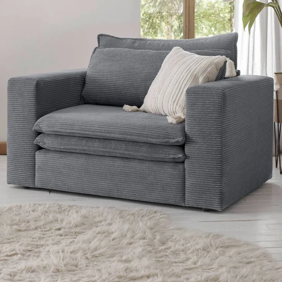 Big Sessel aus Cord in Anthrazit - Ruffos Sessel