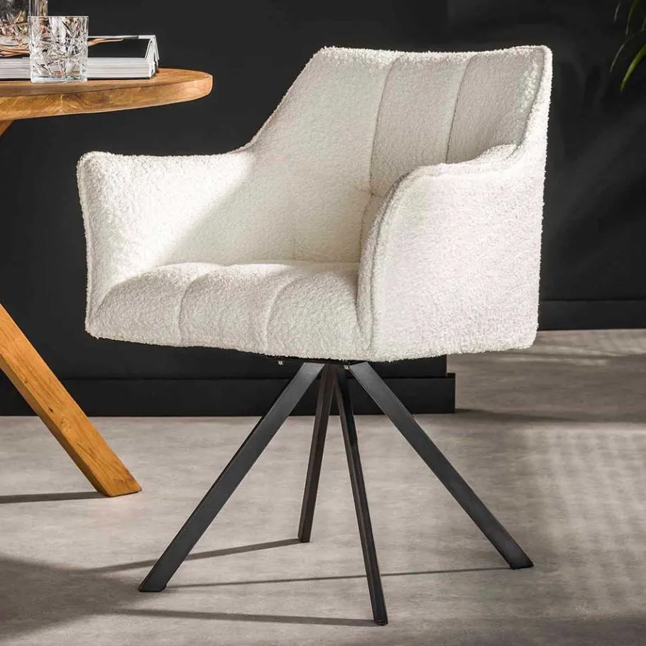 Best Boucle Armlehnenstuhl in Creme - drehbar - Tobrina (2er Set) Stühle