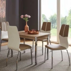 Sale Braun Weiße Tischgruppe Sisela mit ausziehbarem Tisch (fünfteilig) Sitzgruppe