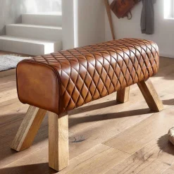 Outlet Braune Polsterbank mit Leder in Rautensteppung - Avetha Sitzbank