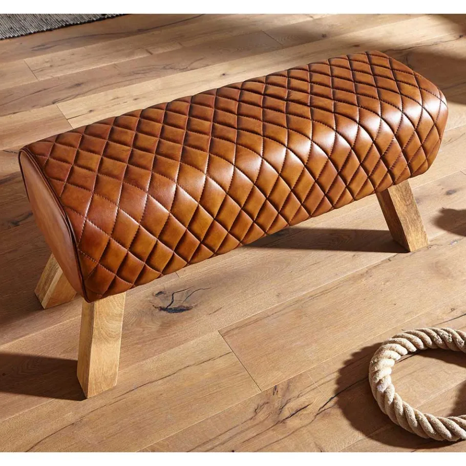 Outlet Braune Polsterbank mit Leder in Rautensteppung - Avetha Sitzbank