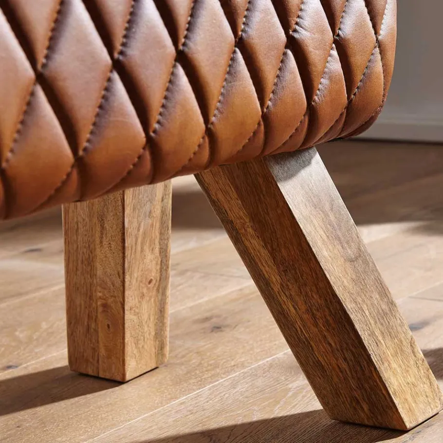 Outlet Braune Polsterbank mit Leder in Rautensteppung - Avetha Sitzbank