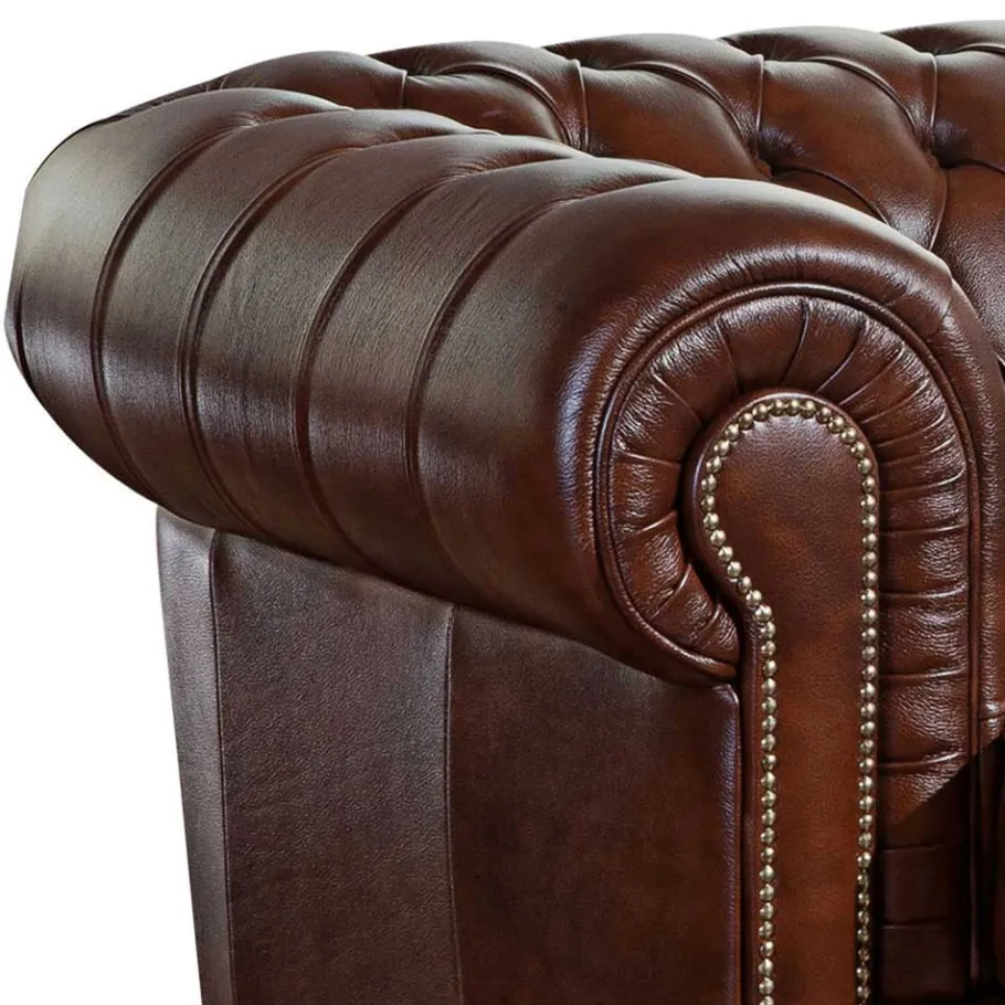 Best Braune Polstergarnitur aus Echtleder - Pluna (dreiteilig) Sitzgruppe