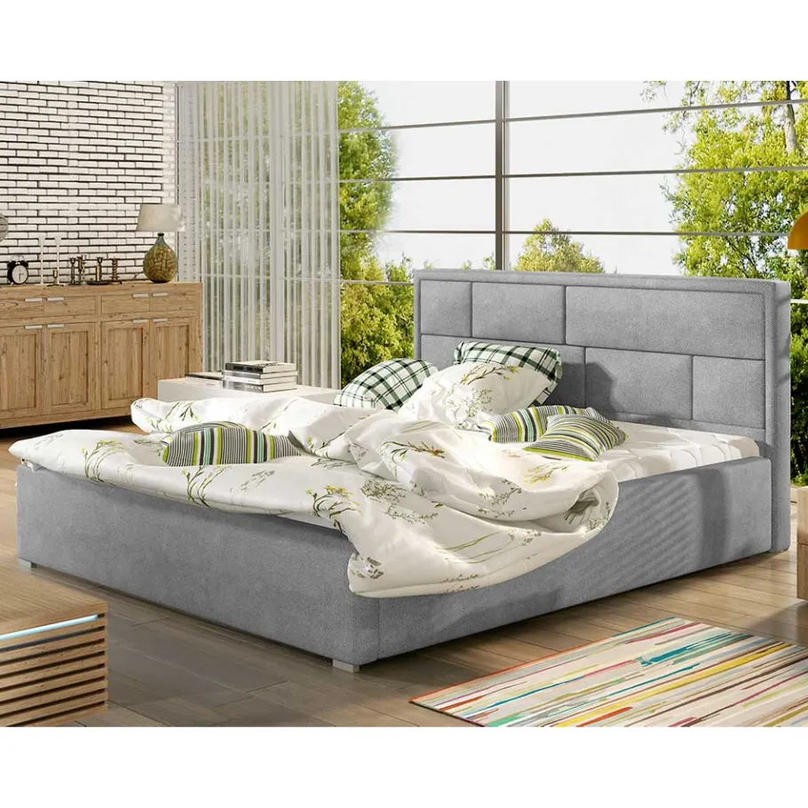 Chenille Polsterbett in Hellgrau - Mazira Betten