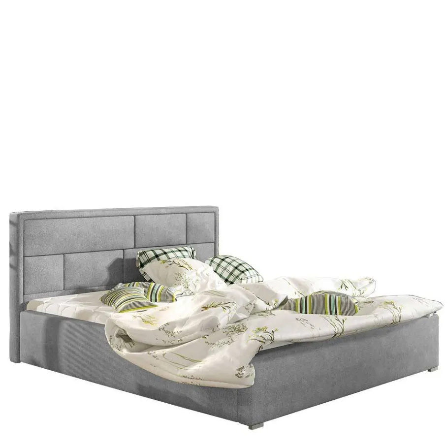 Chenille Polsterbett in Hellgrau - Mazira Betten