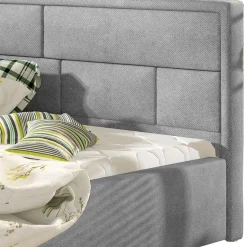 Chenille Polsterbett in Hellgrau - Mazira Betten