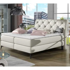 Chesterfield Kunstlederbett in Creme - Micerdo Betten