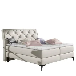 Chesterfield Kunstlederbett in Creme - Micerdo Betten