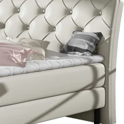 Chesterfield Kunstlederbett in Creme - Micerdo Betten