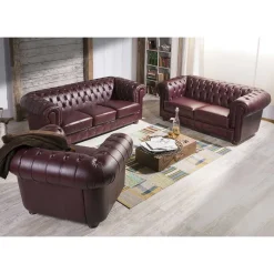Best Chesterfield Polstergarnitur aus Leder - Geoloro (dreiteilig) Sitzgruppe