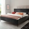 Clearance Chesterfield Samtbett in Anthrazit - Satos Betten