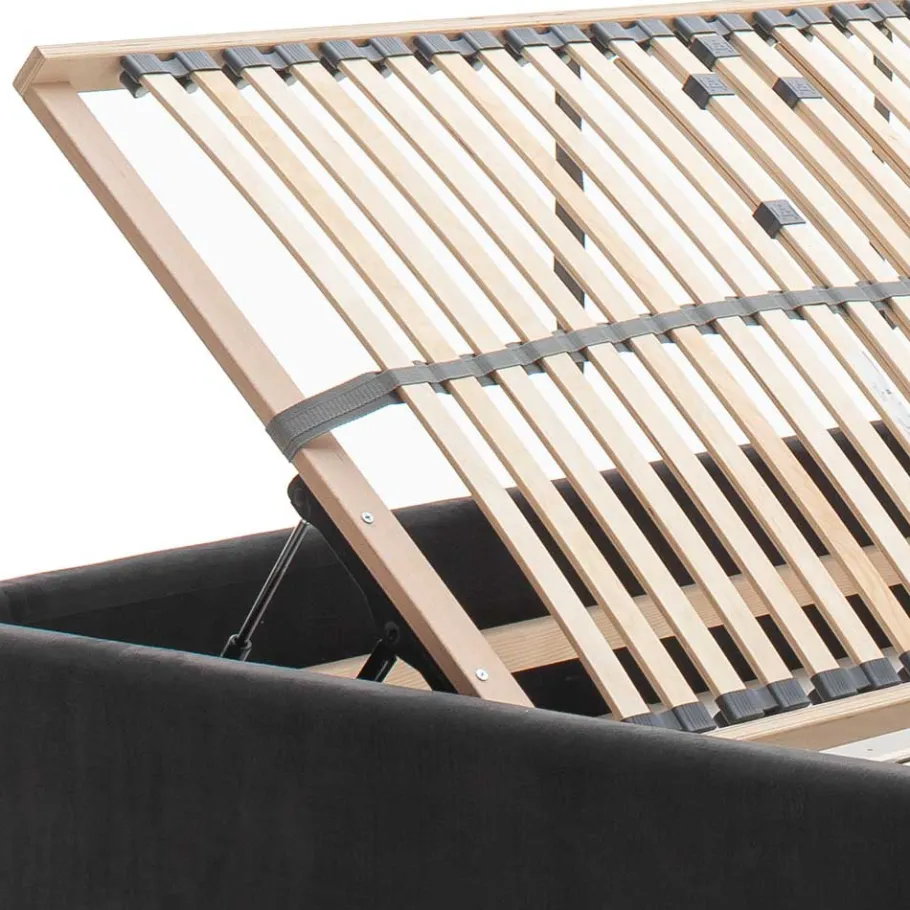 Clearance Chesterfield Samtbett in Anthrazit - Satos Betten