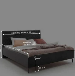 Clearance Chesterfield Samtbett in Anthrazit - Satos Betten