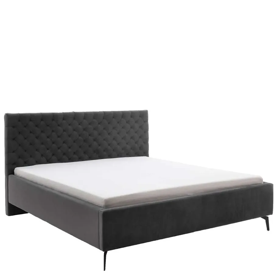 Clearance Chesterfield Samtbett in Anthrazit - Satos Betten