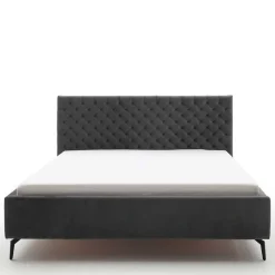 Clearance Chesterfield Samtbett in Anthrazit - Satos Betten