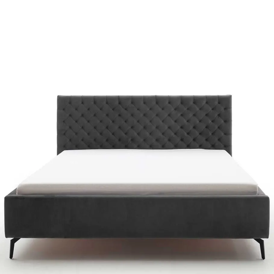 Clearance Chesterfield Samtbett in Anthrazit - Satos Betten