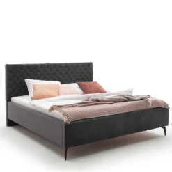 Clearance Chesterfield Samtbett in Anthrazit - Satos Betten