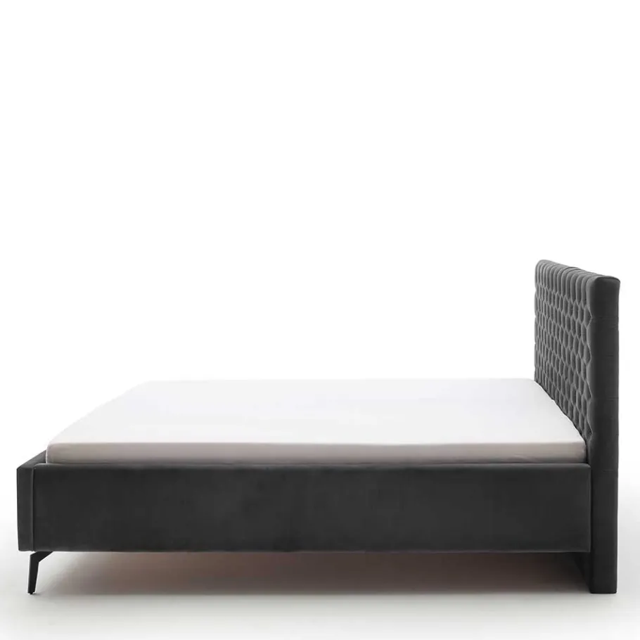 Clearance Chesterfield Samtbett in Anthrazit - Satos Betten