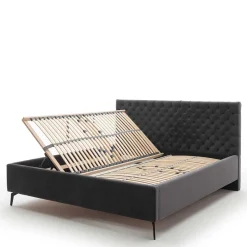 Clearance Chesterfield Samtbett in Anthrazit - Satos Betten