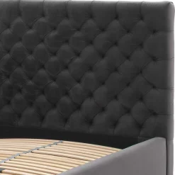 Clearance Chesterfield Samtbett in Anthrazit - Satos Betten