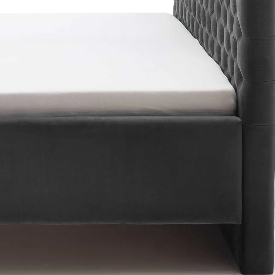 Clearance Chesterfield Samtbett in Anthrazit - Satos Betten