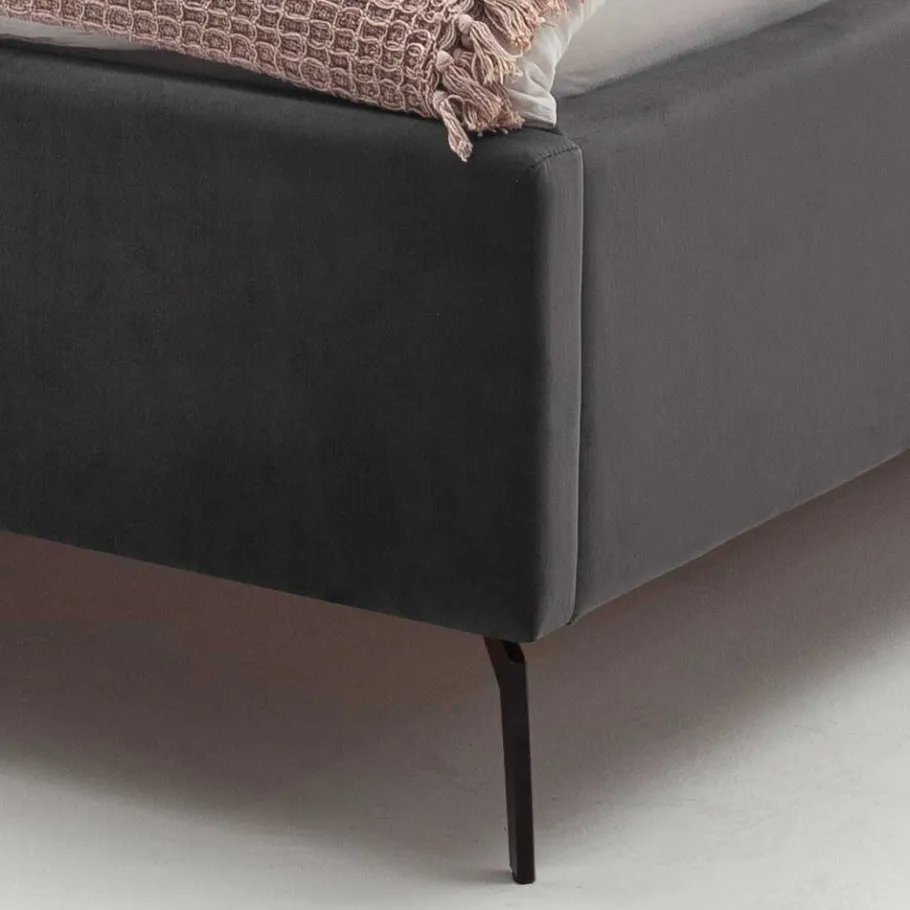 Clearance Chesterfield Samtbett in Anthrazit - Satos Betten
