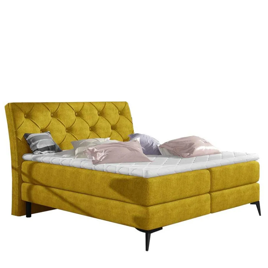 Chesterfieldbett in Currygelb Stoff - Friscura Betten