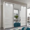 Outlet 250cm Kleiderschrank in Weiß Glas & Spiegel - Kitts Kleiderschränke