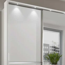 Outlet 250cm Kleiderschrank in Weiß Glas & Spiegel - Kitts Kleiderschränke